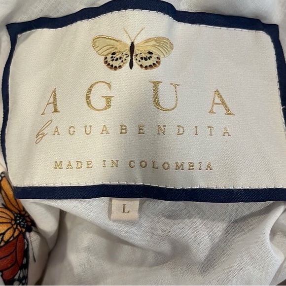 Agua by Agua Bendita Cerezo Monarca butterfly crema linen skirt L - Picture 5 of 6